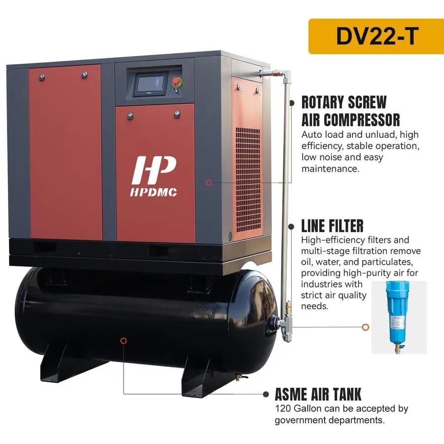 Компрессор 22KW 460V 30HP 3Ph 112CFM VSD Screw Compressor With Air Dryer 120 Gal