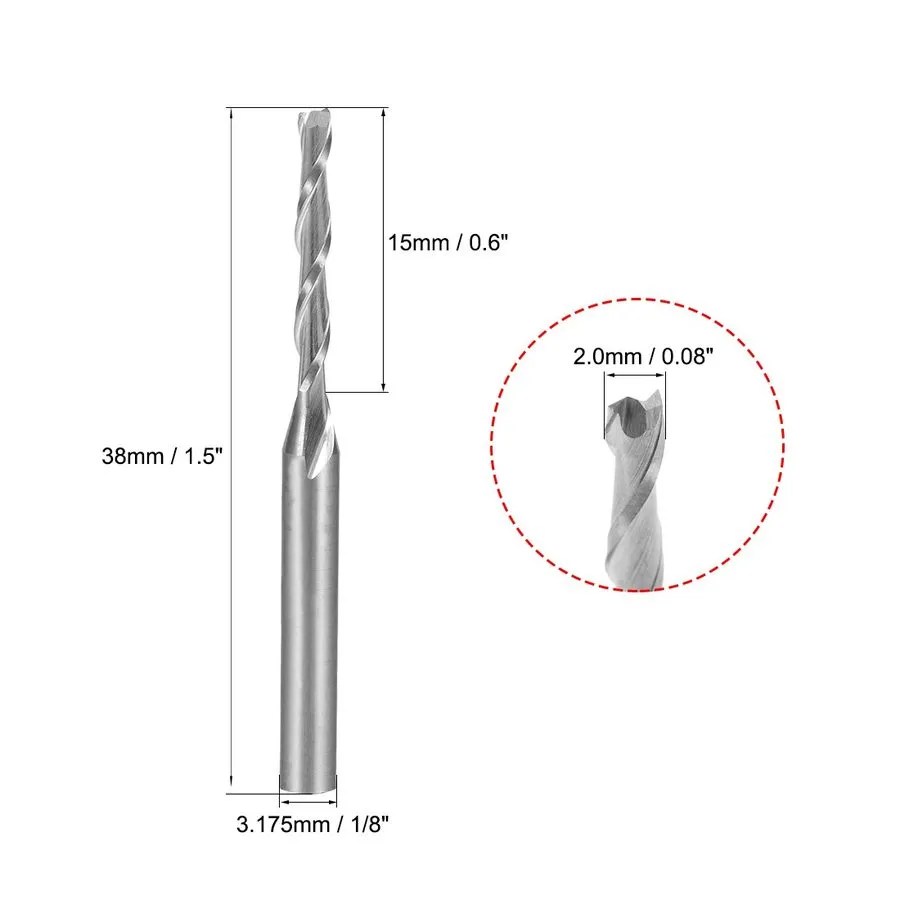 Оборудование ЧПУ 3.175m Shank 2.0mmx38mm Carbide Flat Nose End Mill Cutter CNC R — фото лота 2