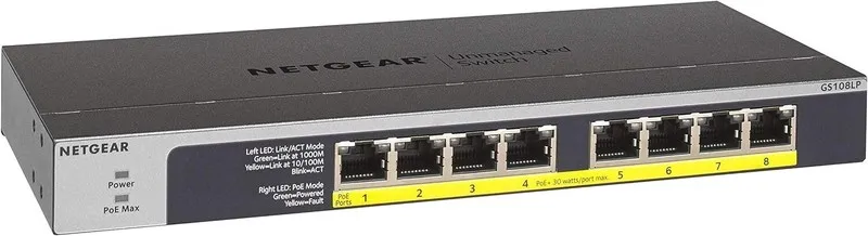 Коммутатор NETGEAR BUSINESS GS108LP 8 Port Gigabit Ethernet 60 W PoE+ Switch