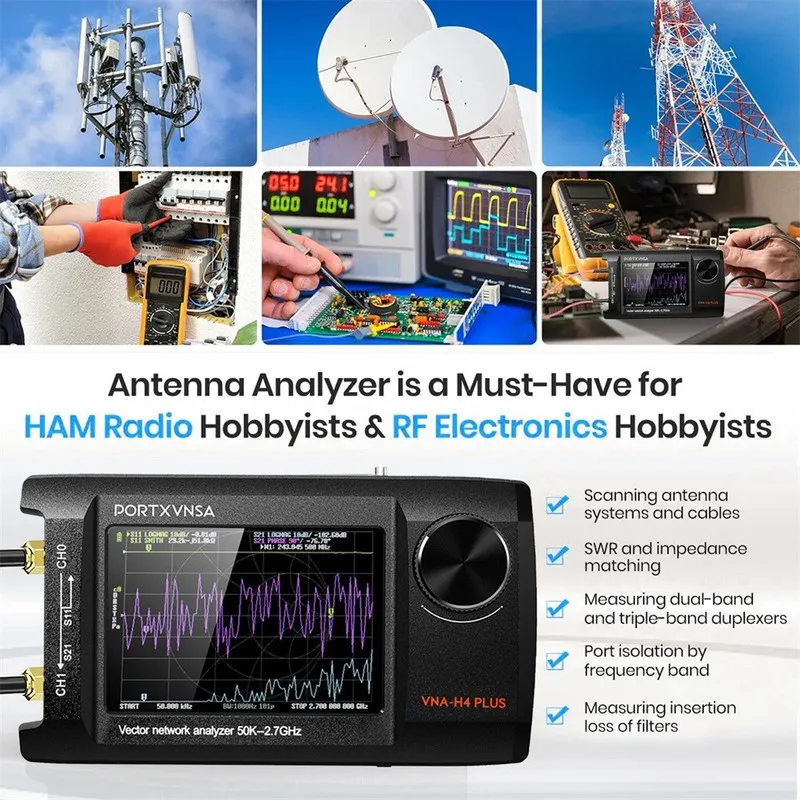 Анализатор цепей Network Analyzer NanoVNA-H4 4" LCD 50KHz~1.5GHz VNA HF VHF UHF 