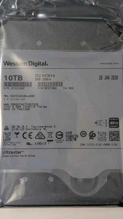 Жёсткий диск Western Digital HUH721010ALE604 10TB Ultrastar DC HC510 SATA HDD 72 — фото лота 1