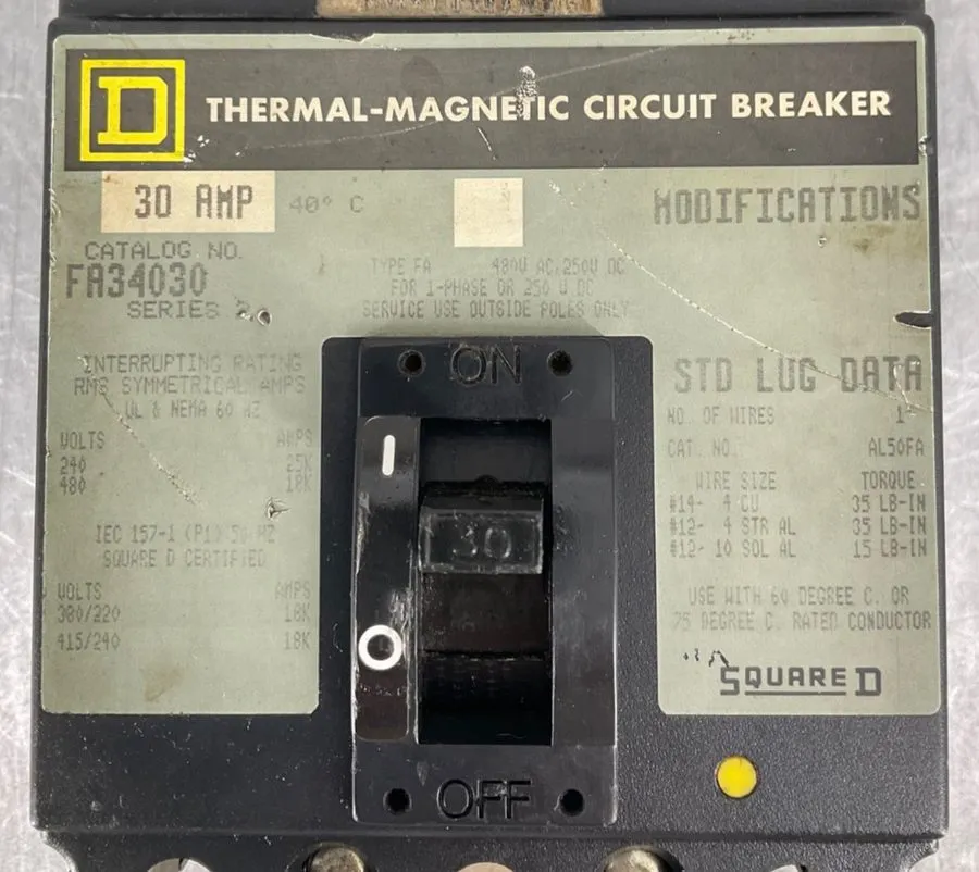 Автоматический выключатель Square D FA34030 Circuit Breaker 30A 3 Pole 480V 3P 3