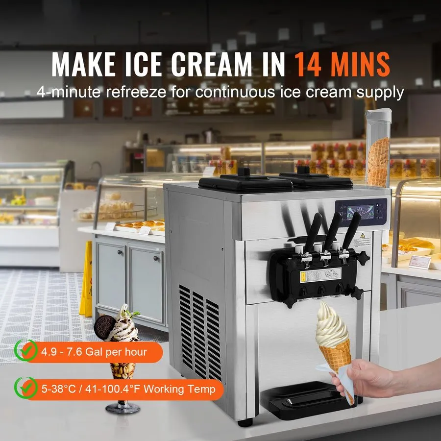 Оборудование для общепита VEVOR Commercial Ice Cream Machine 2200W 3-Flavor Soft