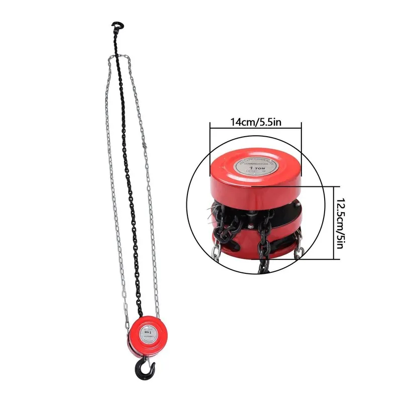 Таль Manual Chain Hoist 7ft/2.1m Lift 1 Ton/2200 lbs Capacity 2 Hooks Red — фото лота 1