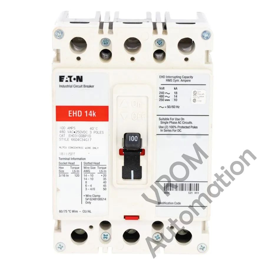 Автоматический выключатель EHD3100BP10 Eaton Circuit Breaker 100A 480V 3P Condit — фото лота 2