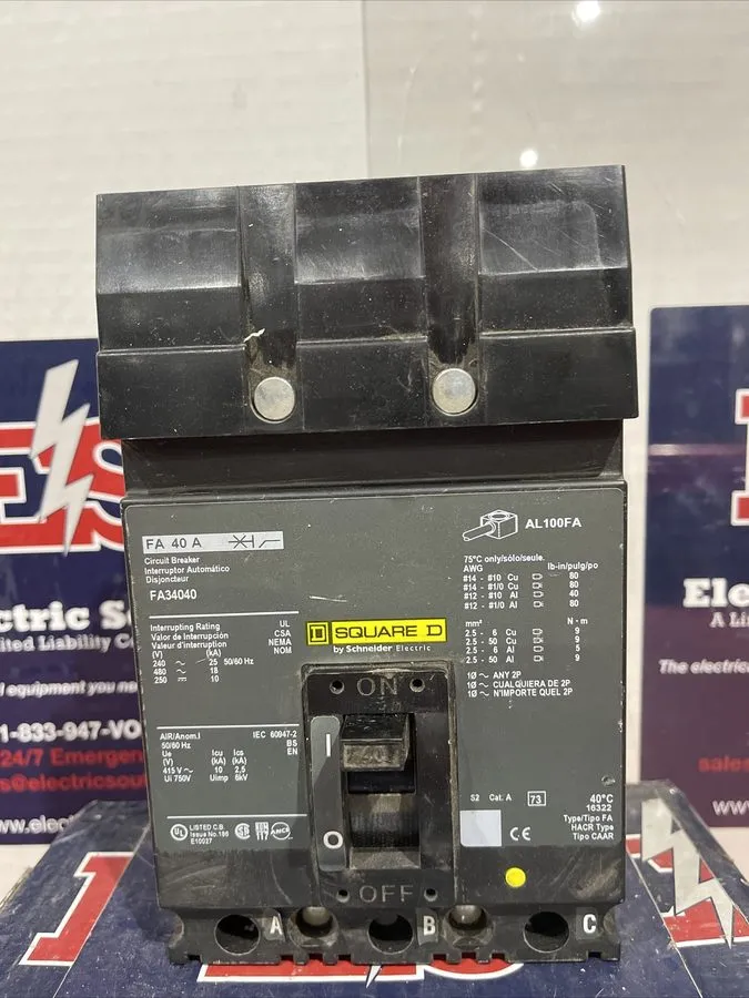 Автоматический выключатель SQUARE D FA34040 FA I-LINE 3 POLE 40 AMP 480v BLACK C