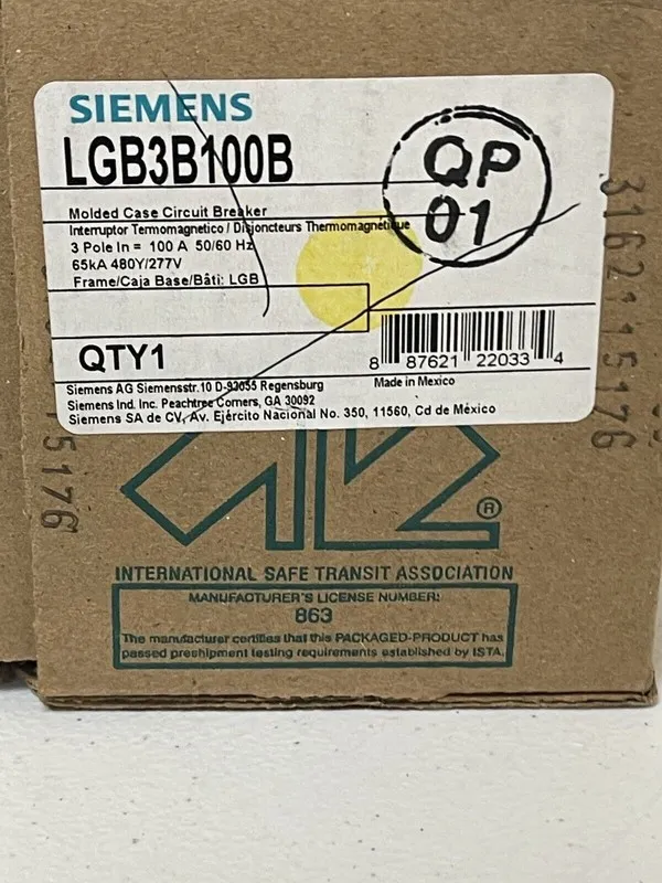 Автоматический выключатель Siemens LGB3B100B 3 Pole 480V Circuit Breaker Bolt-On