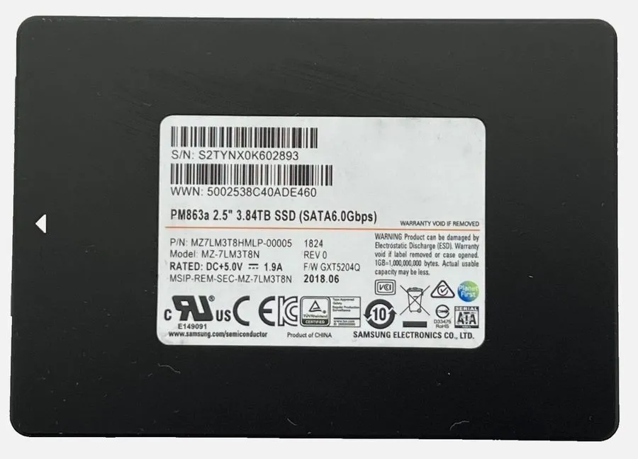 SSD-накопитель Samsung PM863a 3.84TB 2.5" SSD SATA III Hard Drive MZ-7LM3T8N MZ7