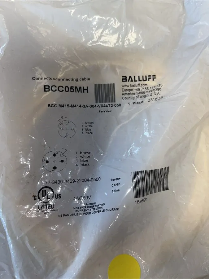 Соединительный кабель BALLUFF INC. BCC05MH Cordset, M12 Male to M12 Female, Yell