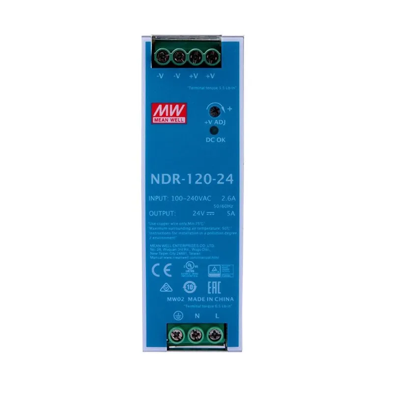 Блок питания NDR12024 24VDC DIN Rail Power Supply 120W 24V 5A Output 120VAC To — фото лота 2