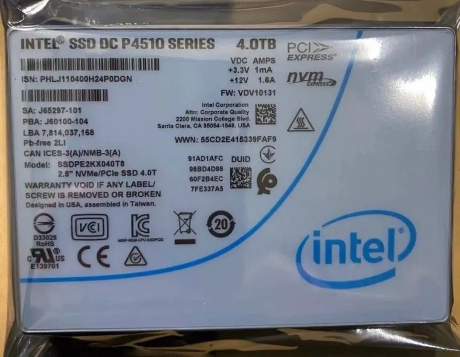 SSD-накопитель Intel P4510 4TB U.2 NVMe PCIe 3.0 2.5" Enterprise SSD SSDPE2KX040