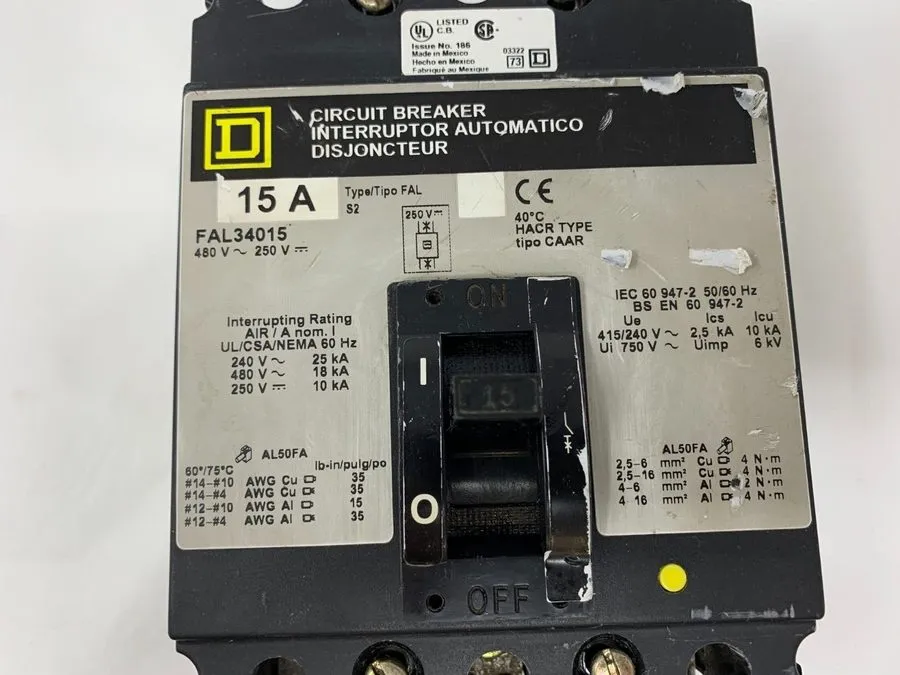 Автоматический выключатель Square D FAL34015 Circuit Breaker, 15A, 480V AC, 250V