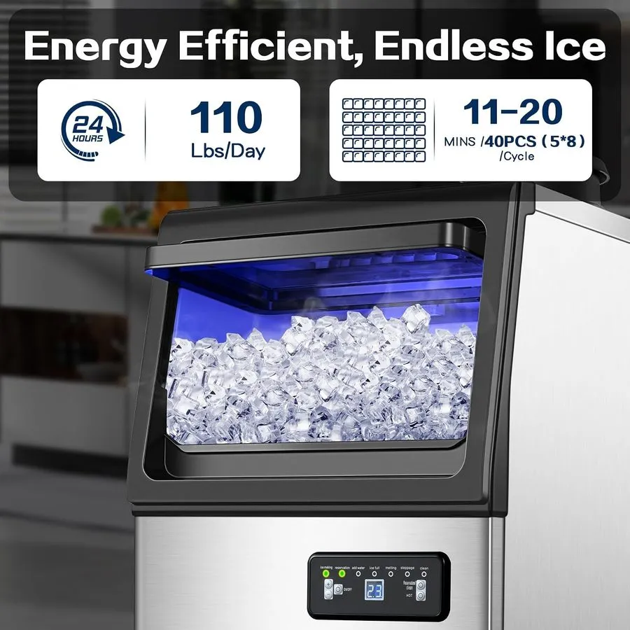 Льдогенератор 110lbs/24h Commercial Built-in Ice Maker Machine Display Ice Cube