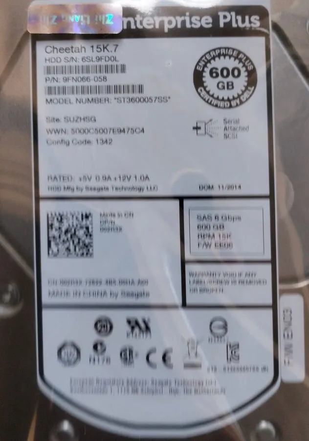 Жёсткий диск 02R3X 600GB 15K SAS 3.5 6G 9FN066-058 EP+ HDD Hard Disk Drive 002R3