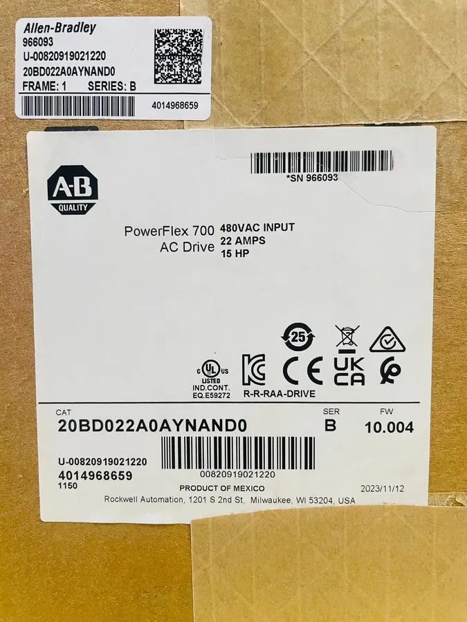 Частотный преобразователь Allen-Bradley 20BD022A0AYNAND0 15HP PowerFlex 700 AC D