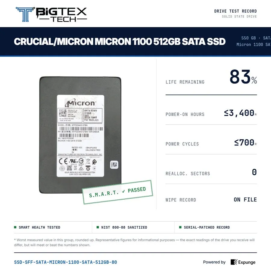 SSD-накопитель Micron 1100 512GB 2.5" SATA III SSD 3D TLC Solid State Drive Dell — фото лота 1