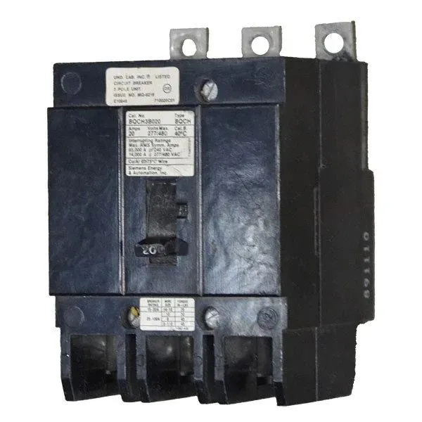Автоматический выключатель Siemens BQCH3B020 20 Amp 3 Pole 277/480V Bolt On Circ — фото лота 1
