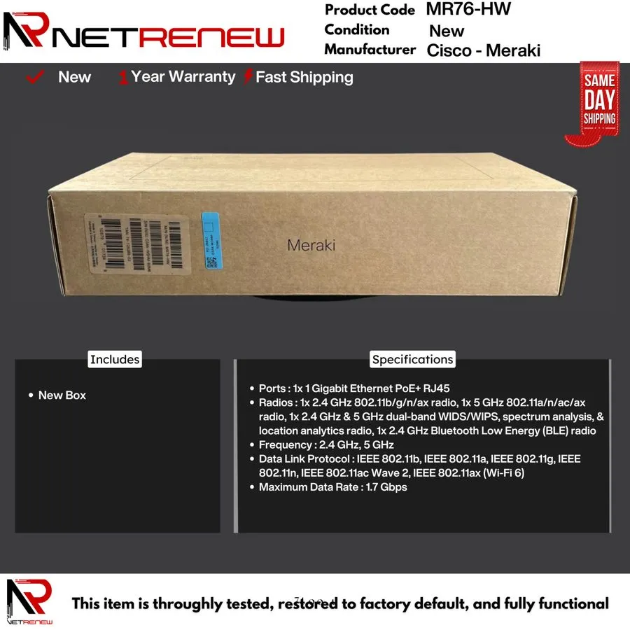 Точка доступа Wi-Fi Cisco Meraki MR76-HW Wi-Fi 6 outdoor AP 802.11 Unclaimed 1 Y