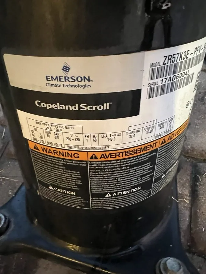 Компрессор COPELAND SCROLL COMPRESSOR Model ZR57K3E PFV-930 Year 2017- 220v sing — фото лота 1
