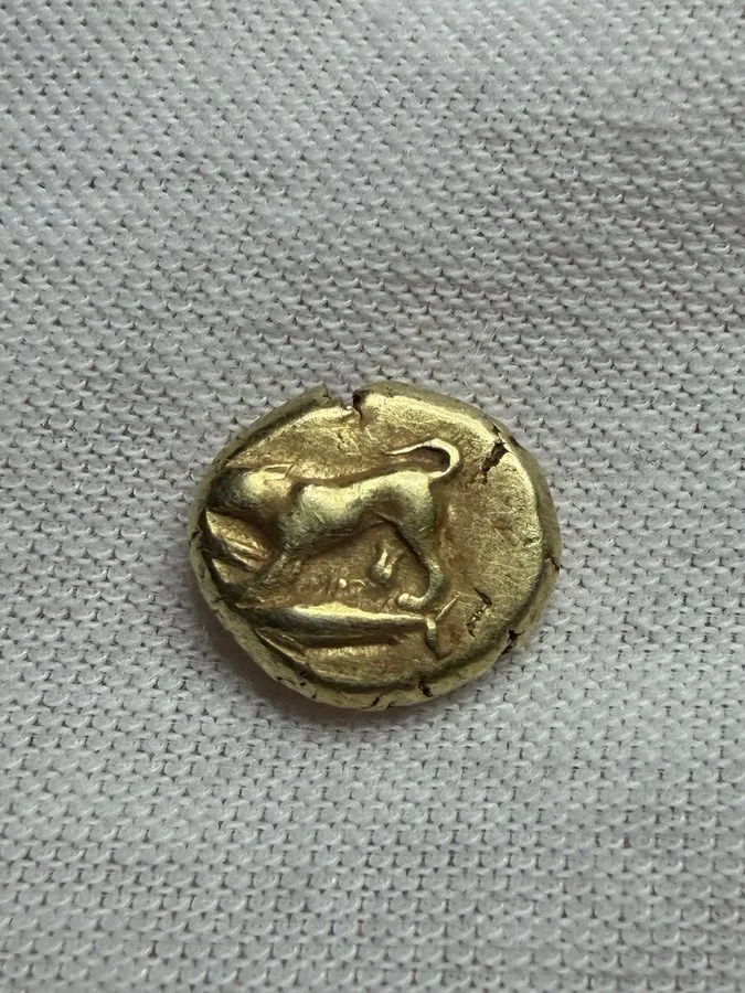 Лабораторный прибор Mysia. Kyzikos circa 550-450 BC. Electrum Hekte Hound on Tun — фото лота 2