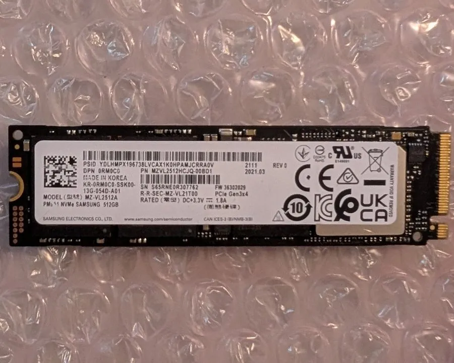 SSD-накопитель Samsung PM9A1 512GB M.2 2280 NVMe SSD MZVL2512HCJQ-00BD1 MZ-VL251
