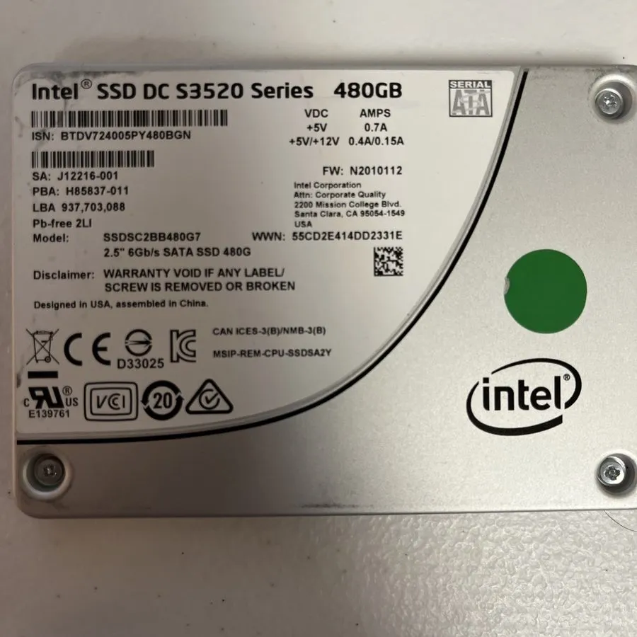 SSD-накопитель 480GB SATA III Intel DC S3520 SSDSC2BB480G7 3D NAND MLC SSD 2.5"