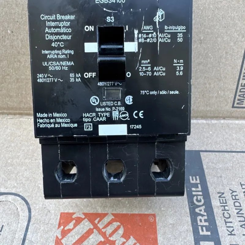 Автоматический выключатель EGB34100 Square D 100 Amp 480V 3 Pole Bolt On Circuit — фото лота 3