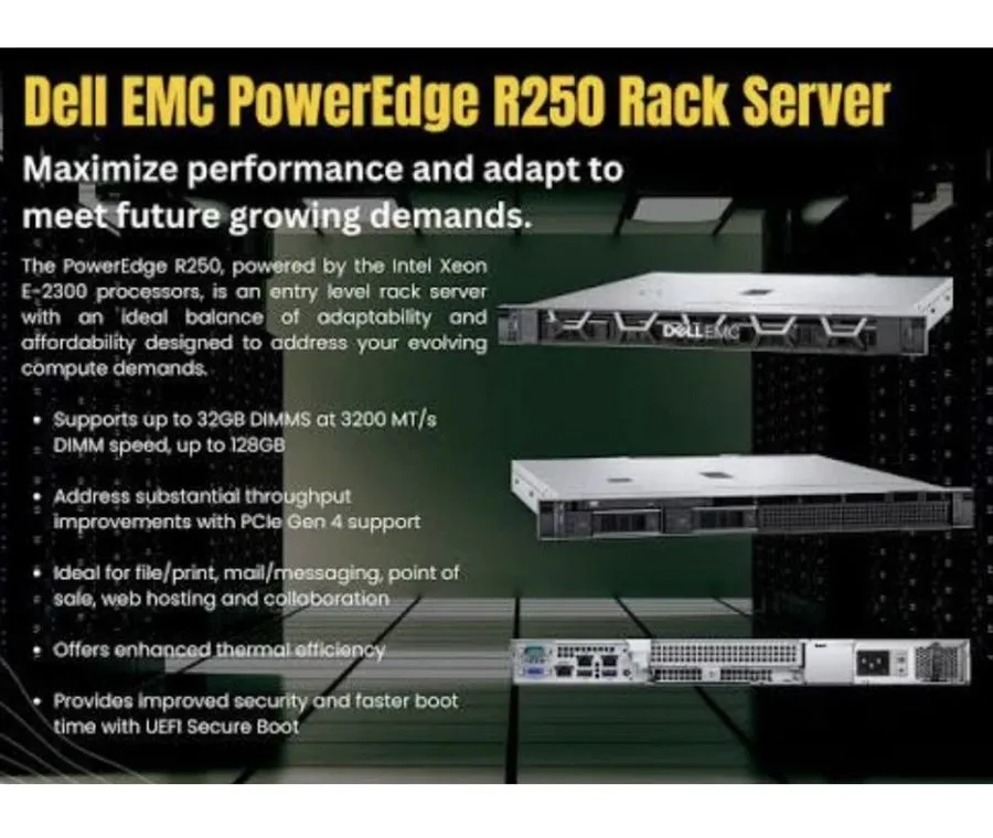 Сервер Dell Poweredge R250 1U Server E-2336 2.9GHz 6-Core 16gb Ram H755 4x Trays — фото лота 1