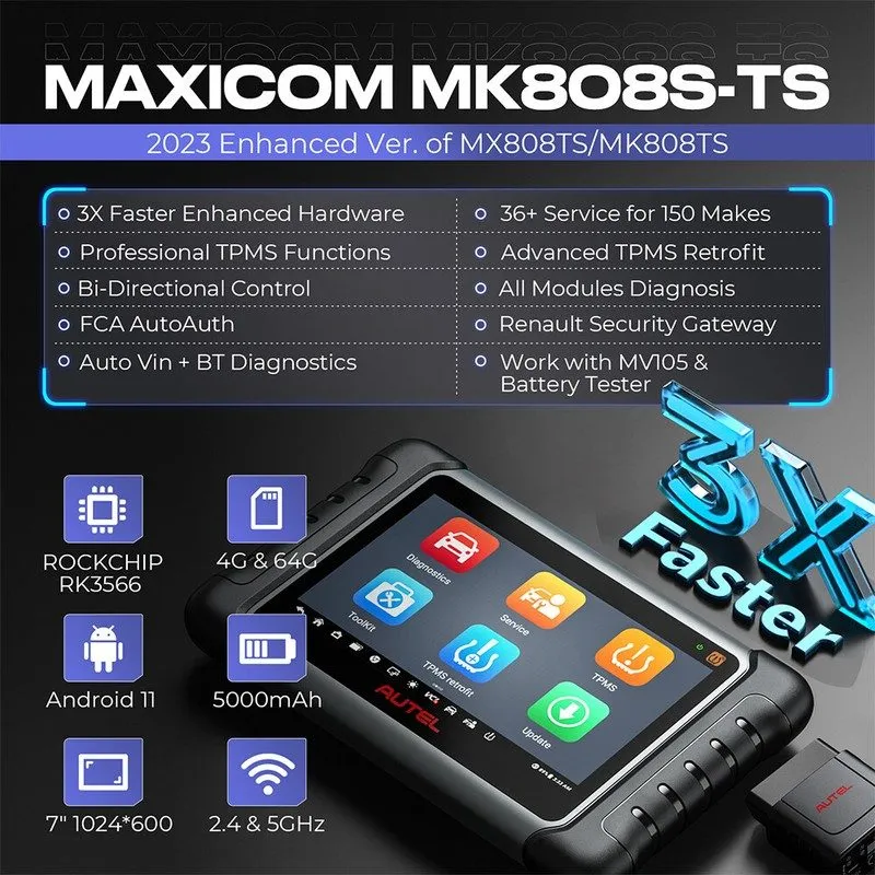 Диагностический сканер 2025 Autel MaxiCOM MK808S-TS MX808S-TS Full TPMS Diagnost — фото лота 2