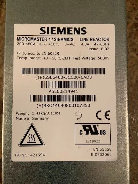Частотный преобразователь Siemens Micromaster 4 Sinamics Line Reactor 6SE6400-3C