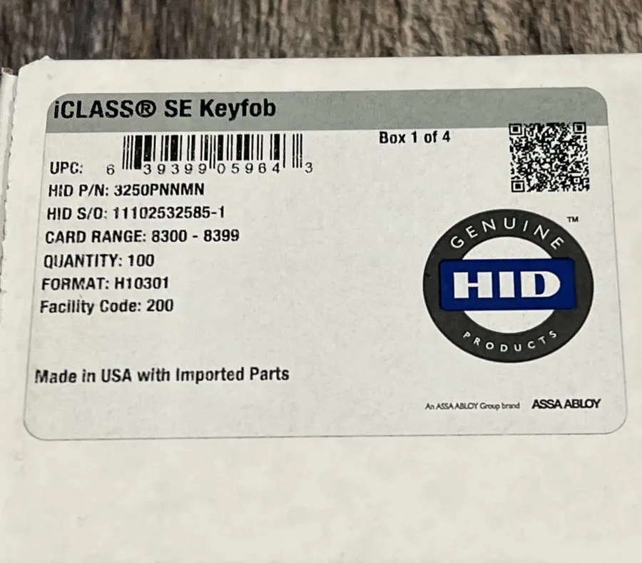 Оборудование видеонаблюдения 100x HID 3250PNNMN iCLASS SE Key Fob er Card 26-Bit