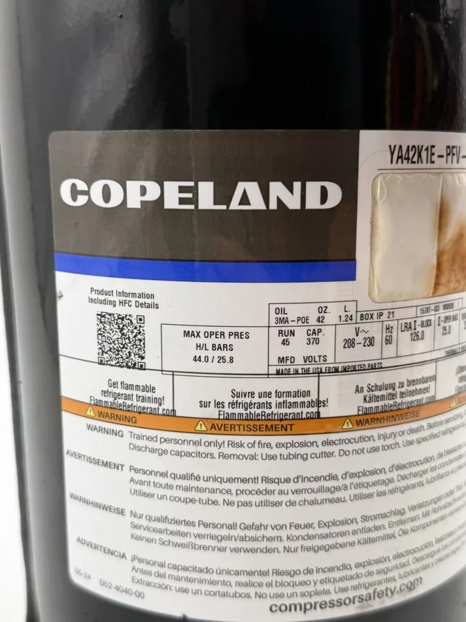 Компрессор Copeland YA42K1E-PFV-ASC Scroll Compressor 3.5-Ton 208-230V 1PH 42000