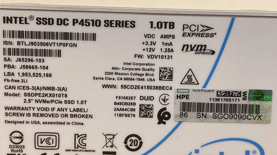SSD-накопитель Intel SSD DC P4510 1TB NVMe U.2 2.5in PCIe 3.1 x4 Enterprise SSD — фото лота 2