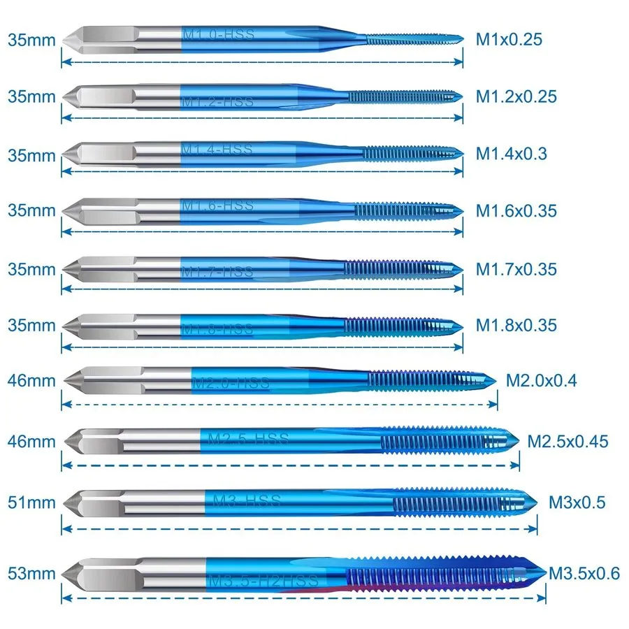 Режущий инструмент Micro Metric Tap Set Wrench M1M3.5 TiCoated M2 HSS Thread Han