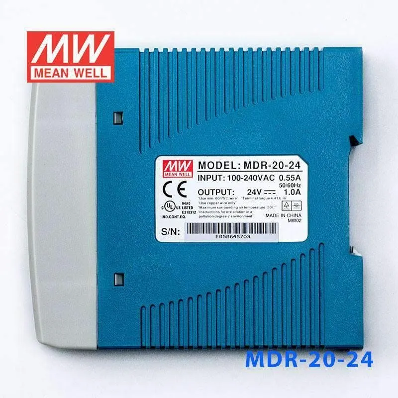Блок питания Mean Well MDR-20-24 DIN Rail Power Supply 100-240V AC to 24V DC 1A 