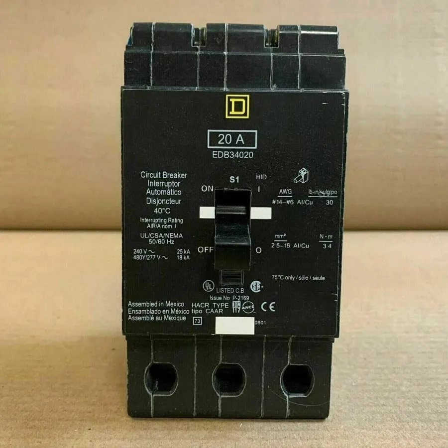 Автоматический выключатель SQUARE D EDB34020, 3P, 20A, 480V, BOLT-ON CIRCUIT BRE