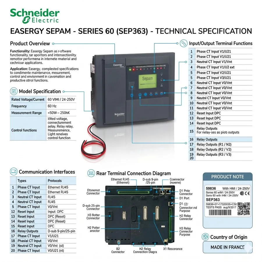 Реле защиты SCHNEIDER ELECTRIC 59836 SEP363 EASERGY SEPAM SERIES 60 Digital Prot — фото лота 1