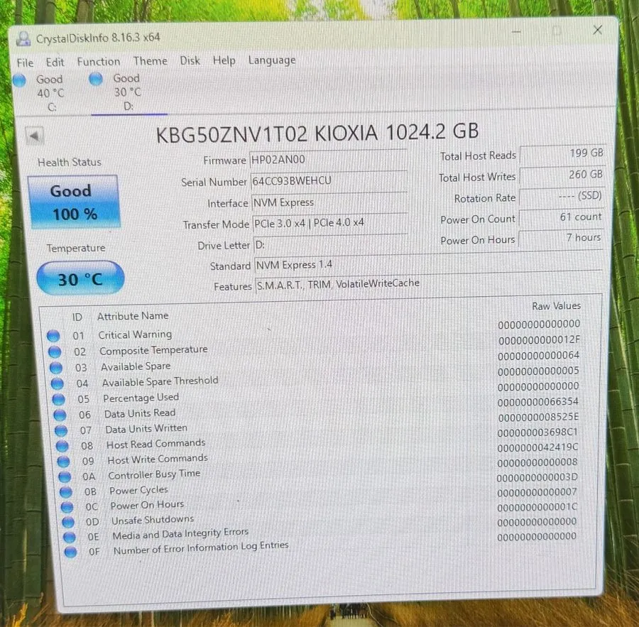 SSD-накопитель Kioxia BG5 1TB M.2 2280 NVMe PCIe SSD (KBG50ZNV1T02) /98%