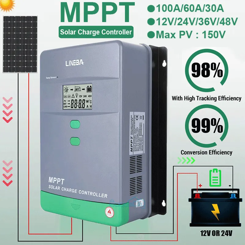 Аккумулятор 5200W MPPT Solar Charge Controller 100A/12V 24V 36V 48V Battery PV R