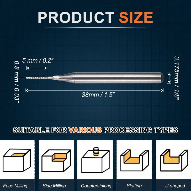 Плата ЧПУ Carbide End Mill, 1/8" Shank 0.8mmx5mm CNC Router Bits