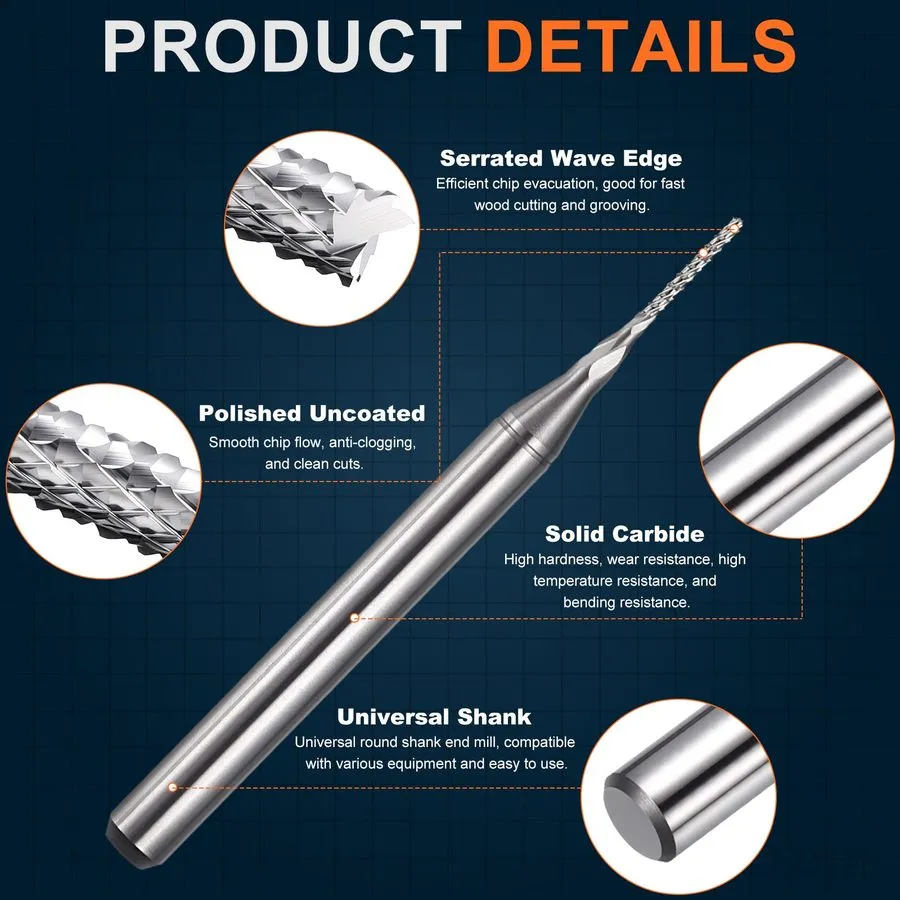 Плата ЧПУ Carbide End Mill, 1/8" Shank 0.8mmx5mm CNC Router Bits — фото лота 2
