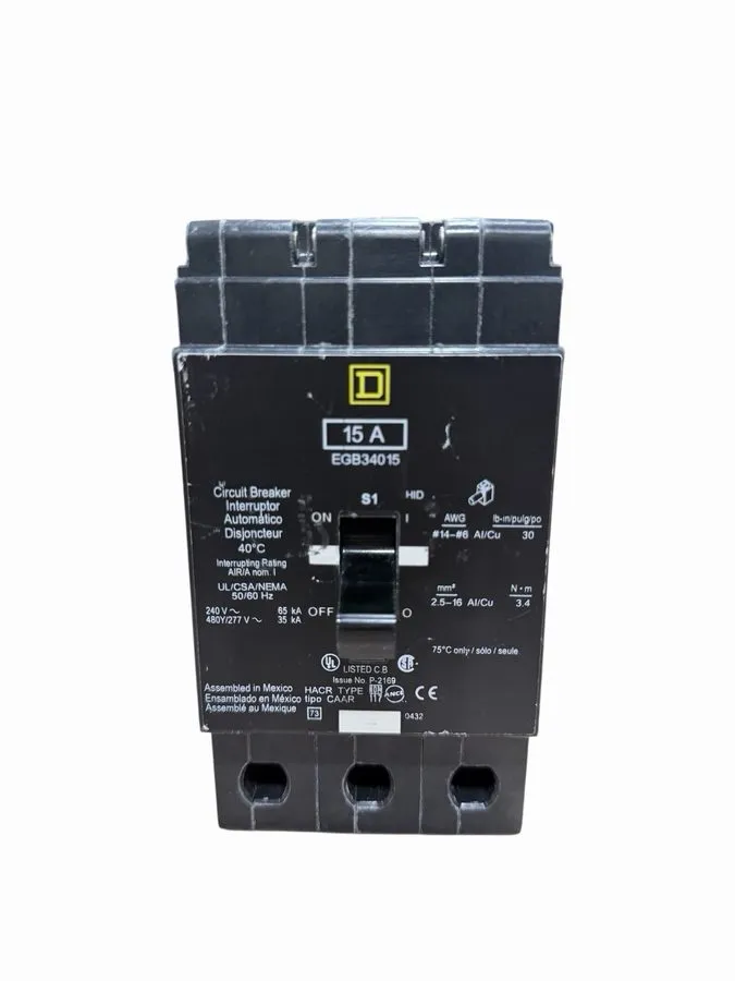 Автоматический выключатель SQUARE D EGB34015 Circuit Breaker,15A,Bolt On,277/480 — фото лота 1
