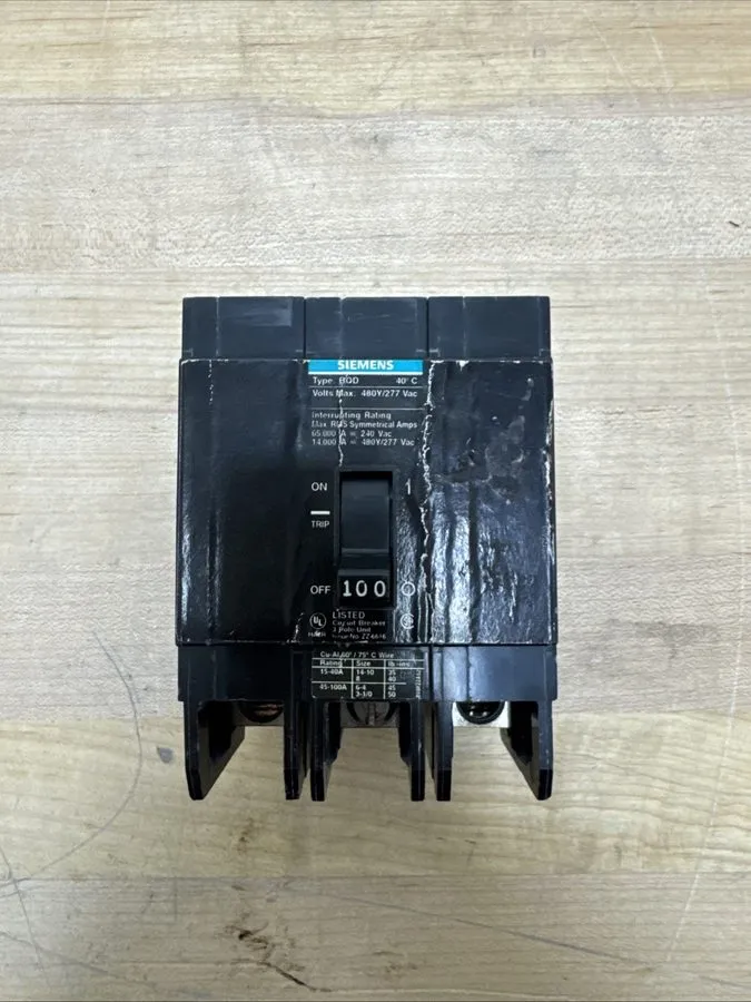 Автоматический выключатель Siemens BQD BQD3100 3 Pole 100 Amp 480V Circuit Break