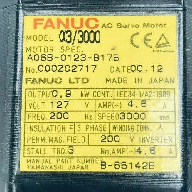 Серводвигатель Fanuc A06B-0123-B175 a3/3000 AC Servo Motor 127 V 0.9 kW A06B (VT