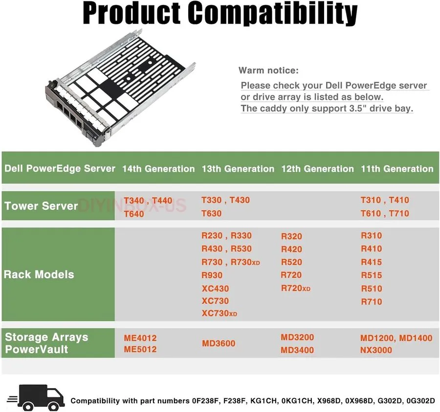 Жёсткий диск Lot Dell 3.5" HDD Tray Caddy R610 R810 R530 T410 T330 G302D 0X968D 