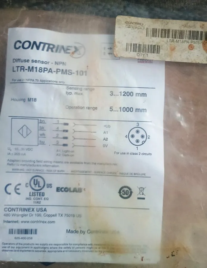 Фотоэлектрический датчик Contrinex LTR-M18PA-PMS-101 Barrel Photoelectric Diffus — фото лота 1