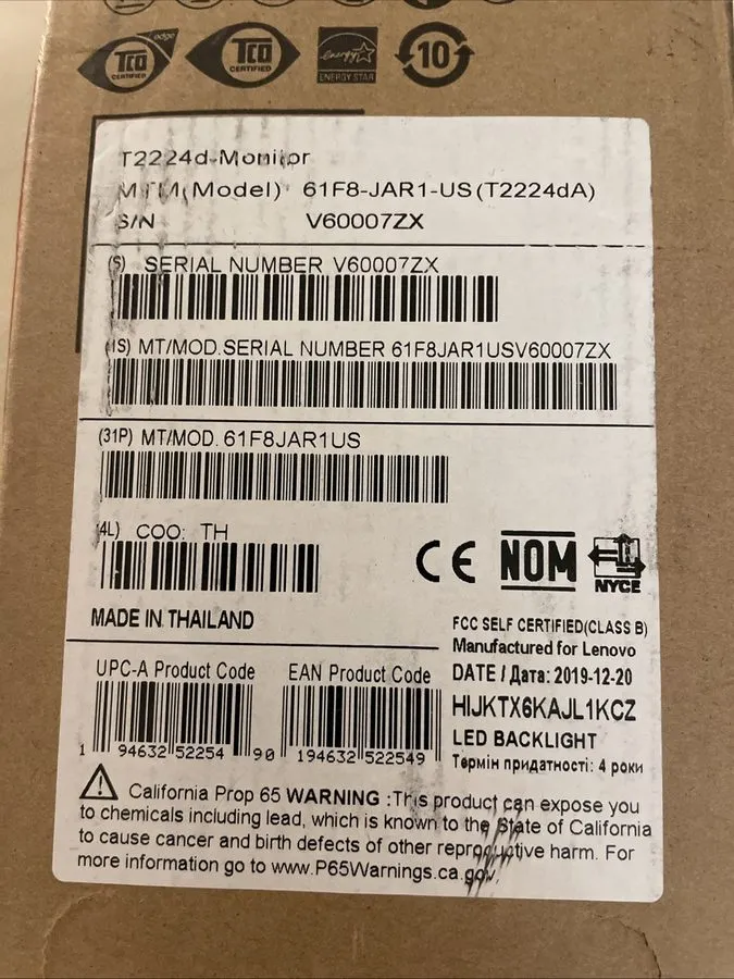 Монитор Lenovo ThinkVision T2224d 21.5-inch LED Backlit LCD Monitor