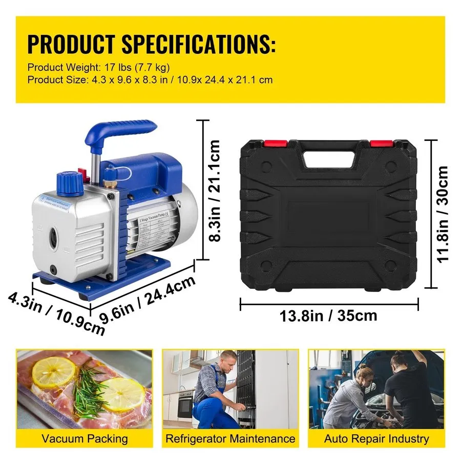 Насос 1/3 HP 1-Stage HVAC Vacuum Pump and 4 Way AC Manifold Gauge Set with 4.5 C