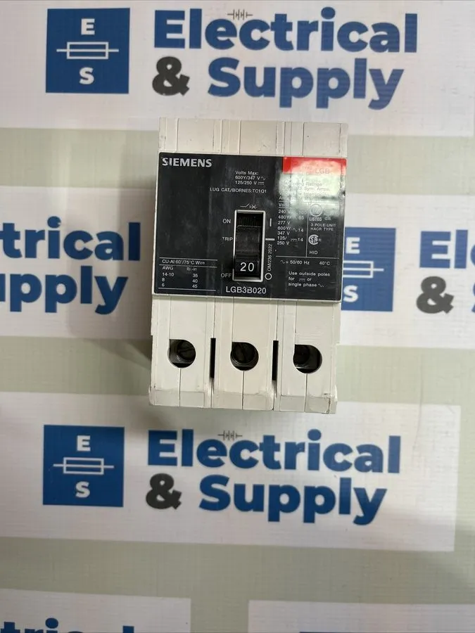 Автоматический выключатель LGB3B020B Siemens 20A 480V 3P Bolt-In Circuit Breaker — фото лота 1