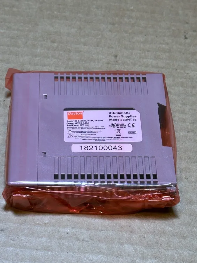 Блок питания Dayton 33Nt15 Dc Power Supply, 90/264V Ac, 12V Dc, 15 W, 1.25 A, Di